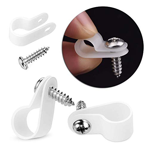 RGBZONE 120Pcs 1/4 Inch White R-Type Cable Clips with Screws, Nylon Plastic Wire Clips for Indoor Outdoor Electrical Wire Cord Management (6.4mm, 1/4 Inch) - color: White, size: 1/4 Inch