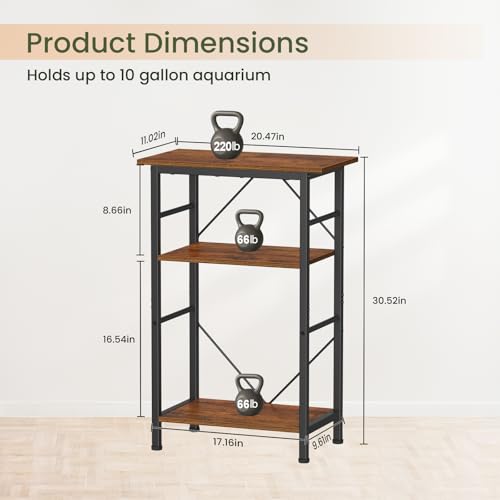 Snughome 5-10 Gallon Aquarium Stand, 3 Tier Fish Tank Stand with Storage, Fish Tank Stand with Metal Frame, Reptile Turtle Tank Stand for Home Office, 20.47" x 11.02" x 30.52", Rustic Brown - color: Rustic Brown