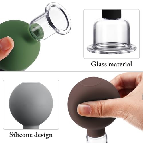 BBTO 4 Pcs Glass Facial Cupping Set Silicone Vacuum Suction Massage Cups Skin Tightening Therapy for Face Body Eyes Back Shoulder Pain(Minimalist) - color: Minimalist
