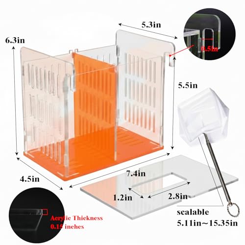 Acrylic Breeder Box for Fish Tank, Aquarium Isolation & Breeding Box with Extendable Long Handle Net for Baby Fish, Shrimp, Betta, Guppy - Acclimation Hatchery Incubator (Orange, 7.4x5.3x6.3 in) - color: Orange, size: 7.4x5.3x6.3in