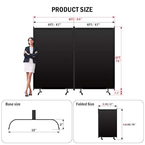 Room Divider Panel, Siebwin 2 Panel Folding Privacy Screens with Wider Feet, 8 Ft Portable Room Partition for Room Separator, Room Divider Screen Partition Room Dividers Freestanding - size: 2 Panel 8FT W