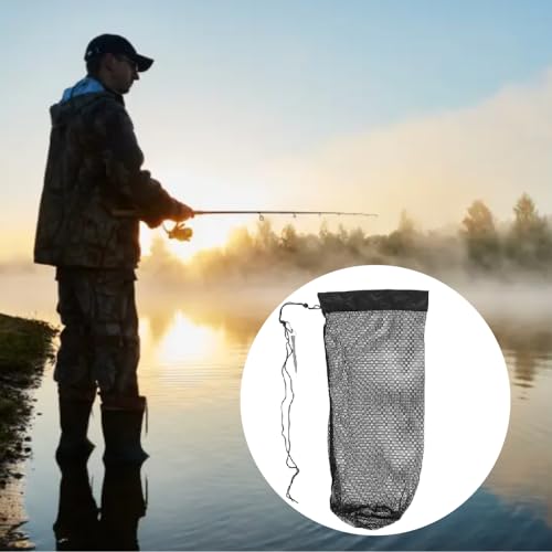 1Pcs Fishing Bag Collapsible Fish Collection Bag Portable Nylon Fishing Net Drawstring Fishing Lure Holder Diving Catching Netting Fish, Black