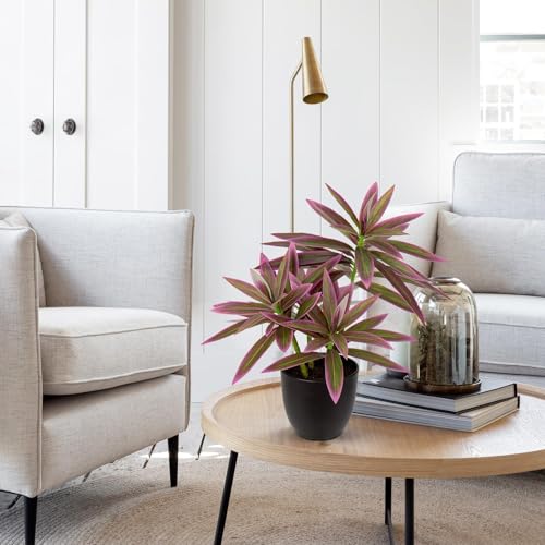 Faux Plants 16.1" Dracaena Artificial Plant Realistic Fake Plants in Pot Small Indoor Plants Fake Potted Plants Artificial Decor for Home Living Room Bathroom Office House Table Desk Shelf, Pink - color: Pink