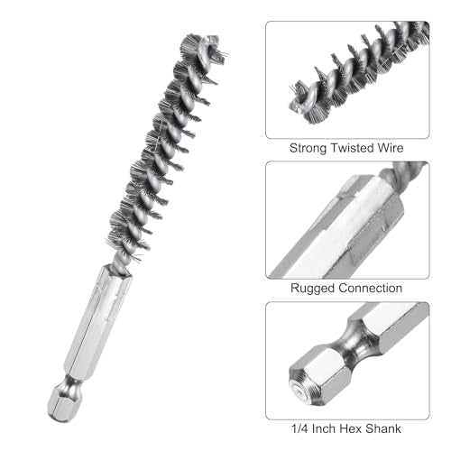 HARFINGTON 10Pcs Stainless Steel Bore Brush 10mm Dia 4" Long Cleaning Twisted Wire Brush with Handle 1/4" Hex Shank for Tubes, Ports, Bearings - size: 10mm