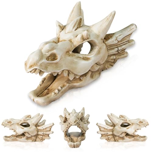 Warmtree Dragon Skull Animal Skulls Mini Skulls Dinosaur Skull Aquarium Resin Skull Dinosaur Head for Reptiles Hideouts Decoration, Statue Fish Aquarium Cave Landscape Terrarium