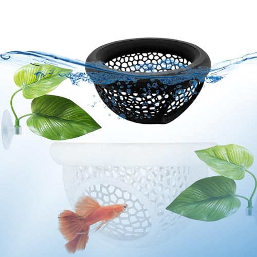 Betta Hammock, Floating Fish Tank Accessories for Aquarium Decor, Feeding and Resting Shelter with Silk Plants, Black and White Color Options for Betta Fish and Shrimp Tanks