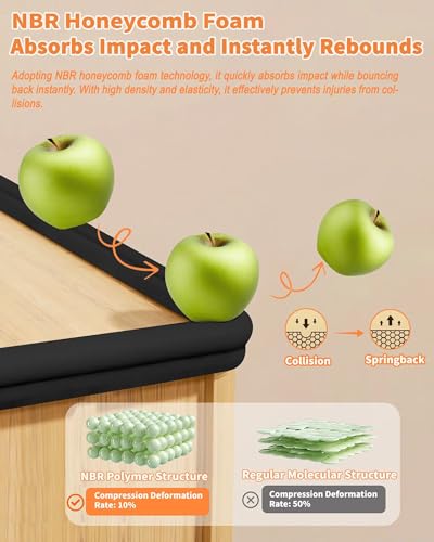 Edge Corner Protector Baby Proofing, 6.56FT 0.6'' Thicken L-Shape Furniture Fireplace Safety Bumper Guard with 6 Corners, Pre-Taped, Soft NBR Rubber Foam, Table Edge Protector for Baby (Black) - color: Black, size: 0.6''Th (6.56ft)