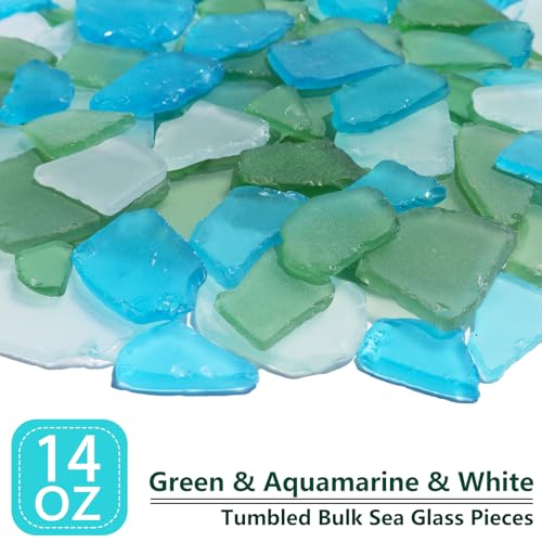 QYGL Sea Glass for Crafts - 14oz Frosted Seaglass Pieces - Vase Filler and Aquarium Ornament, DIY Craft Supplies for Art, Beach Weddings, and Home Decor (Green, Aquamarine, White) - color: Green, Aquamarine, White