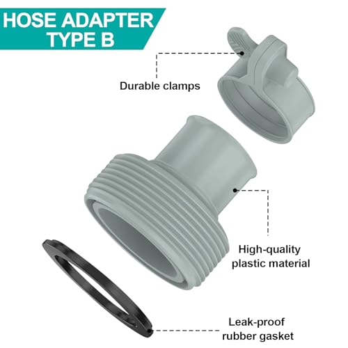 Hose Adapter Type B, 4PCS 1.25inch to 1.5inch Hose Conversion B Kit, Above Ground Pool Adapter Connects for Filter Pumps Saltwater System