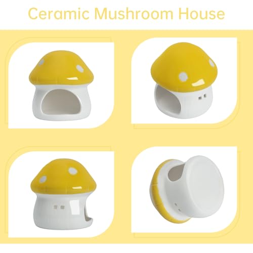 AnRui Ceramic Mushroom Aquarium Decor Cute Mini House Betta Fish Tank Accessories Decoration Hideaway Hideout Cave Ornament for Small Fish, Shrimp, Goldfish and Reptiles (Yellow, Small) - color: Yellow, size: Small