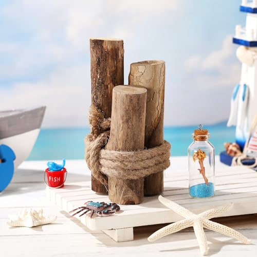 Threehoney Brown 3 Pcs Driftwood Decor Rustic Table Sign Beach Driftwood Piling Farmhouse Coastal Nautical Centerpieces Tables Coastal Decor for Fish Tanks Summer Christmas Kitchen Dining Decoration - color: Brown
