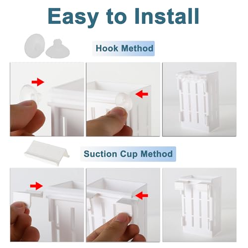 Aquarium Plant Holder, Fish Tank Plant Holder, Aquarium Plant Holder with Hooks and Suction Cups, Aquarium Plant Pots for Hanging Plants, White, 2set