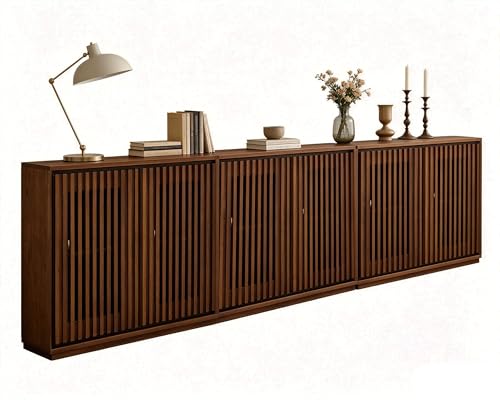 LKTART Narrow Buffet Cabinet Sideboard with Storage, Mid Century Modern Accent Credenza Cabinet with Doors & Shelves, Wood Coffee Bar TV Media Console Table for Kitchen,Entryway,3 Pieces - color: B- Walnut, size: 3 Pieces