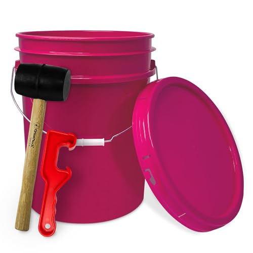 ePackageSupply 5 Gallon Plastic Bucket with Airtight Lid | Food Grade Bucket | BPA-Free | Heavy Duty 90 Mil All Purpose Pail | One 12" Rubber Mallet & One Lid Opener Included | 1 Pack - color: Pink, size: 1 Pack
