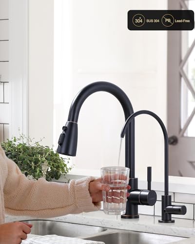 Kitchen Faucet and Water Filter Faucet Combo, WOWOW Stainless Steel Kitchen Sink Faucet with Drinking Water Faucet for Reverse Osmosis or Water Filtration System, Oil-Rubbed Bronze - color: C: Oil Rubbed Bronze, style: Kitchen Faucet & Filter Faucet