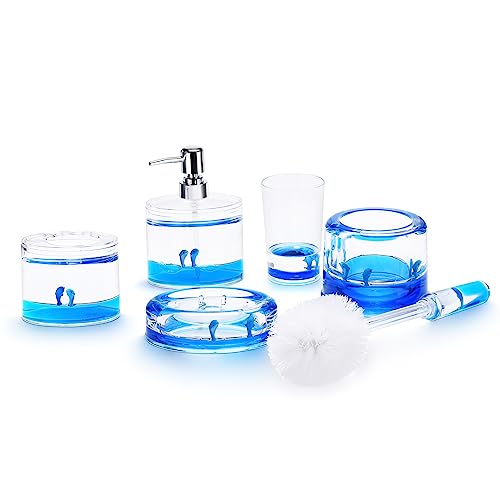 Locco Decor 5 Piece Acrylic Liquid 3D Floating Motion Bathroom Vanity Accessory Set Ocean Cartoon Animal Theme Dolphin Toothbrush Holder, Tumbler, Soap Dispenser, Soap Dish, Toiletbrush Holder Set - size: 5-piece, style: Dolphin