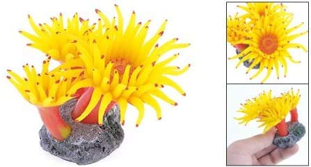 Concrete Base Silicone Coral Anemone Aquarium Plant Decoration, Yellow