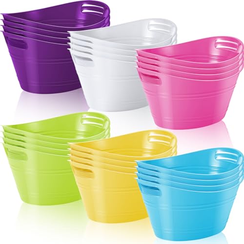 Norme 24 Pcs Oval Storage Tub with Handles, 4.5l Plastic Ice Buckets Bulk for Wine Beer Champagne Drink Cooler Beverage Storage Tub for Parties BBQ Weddings Outdoor Celebration(Pastel Colors) - color: Pastel Colors