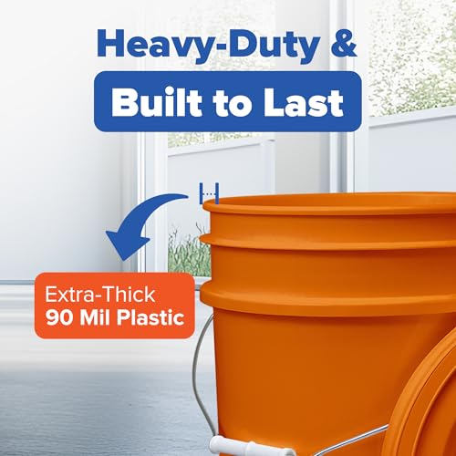 ePackageSupply 5 Gallon Plastic Bucket with Airtight Lid | Made in USA | Food Grade Bucket | BPA-Free | Heavy Duty 90 Mil All Purpose Pail | One 12" Rubber Mallet & One Lid Opener Included | 3 Pack - color: Orange, size: 3 Packs