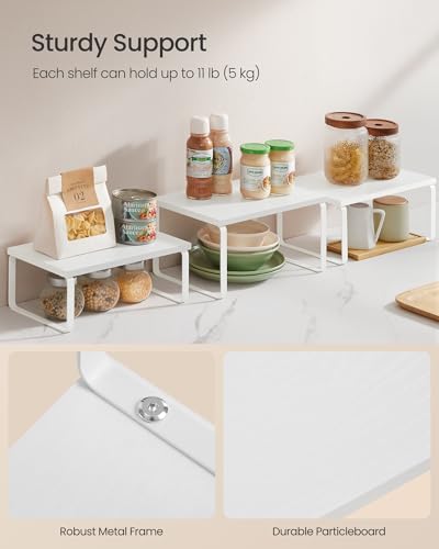 SONGMICS Cabinet Organizer Shelf, Set of 3 Kitchen Counter Shelves, Kitchen Storage, Spice Rack, Stackable, Expandable, Snow White and Matte White UKCS220W01 - color: Snow White + Matte White