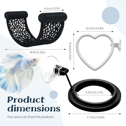 4Pcs Betta Fish Tank Accessories, Betta Hammock, 2 Betta Fish Toys, 1 Betta Feeding Ring Provide a Comfortable Environment for Rest and Activities at Betta.