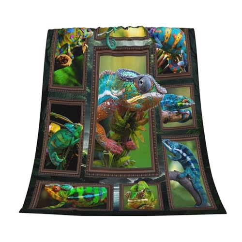 Chameleon Blanket Super Soft Warm Fluffy Flannel Cute Reptile Throw Blanket Cozy Fuzzy Plush Bedding Blanket Gift for Boys Girls Kids Teens Adults Couch Sofa 50"x40" - color: Chameleon, size: 50"x40"