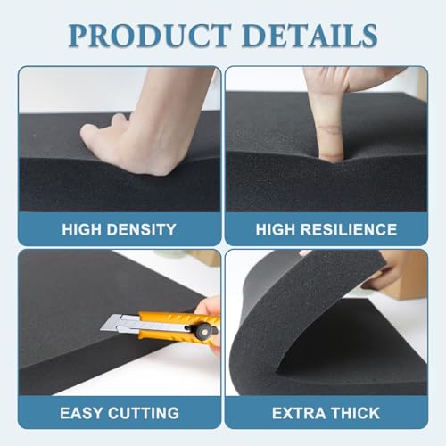 Black Polyurethane Foam Inserts for Cases, 2 Pcs 16 x 12 x 1 Inch, Cuttable Packing Padding for Tool Box, Camera, Crafts and Storage - size: 16x12x1inch