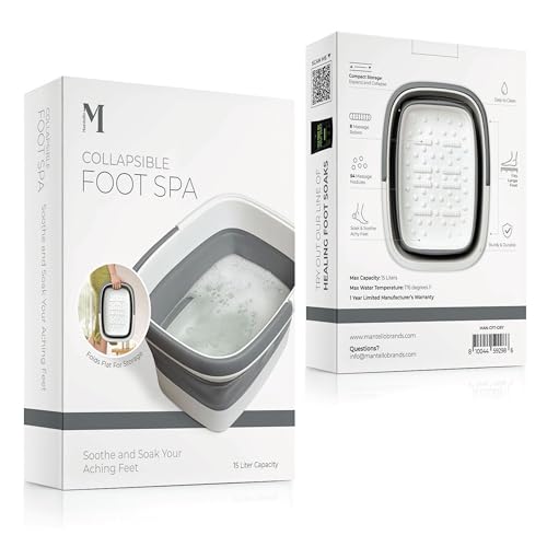Mantello Collapsible Foot Bath Foot Soaking Tub | Portable Foot Spa Pedicure Bowl | Large Basin to Soak & Wash Feet | Folding Bucket with Carry Handle | White & Grey, Blue, Green [White & Grey] - color: Collapsible Tub White-grey