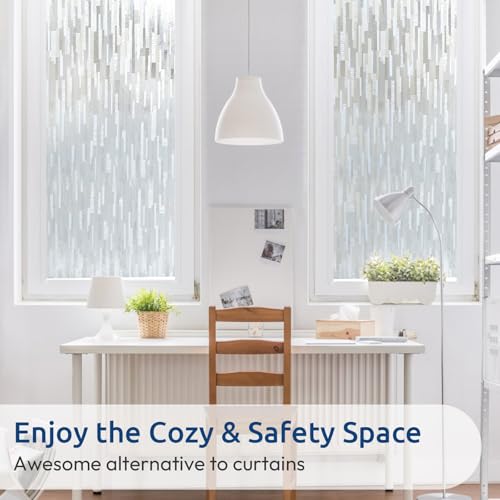 rabbitgoo Window Privacy Film, No Glue Frosted Glass Film, Static Cling UV Blocking Non Adhesive Reusable Heat Control Window Vinyl Clings for Home, Office, Frosted Silk, 11.8 x 118.1 Inches - color: Frosted Silk, size: 11.8" x 118.1"