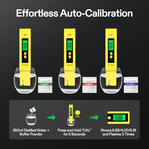 VIVOSUN Digital pH Meter, 0.01pH High Accuracy Pen Type pH Tester for Hydroponics, Household Drinking, Pool and Aquarium, Yellow, UL Certified - color: Yellow