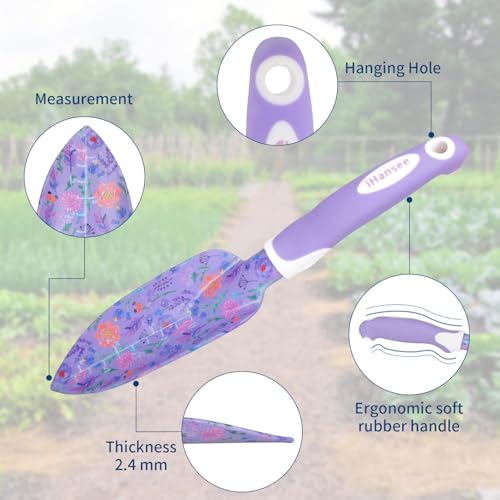 Purple Garden Tool Sets 10-Piece, Aluminum Alloy Steel Hand Tools w/Non-Slip Ergonomic Handle, Floral Print Garden Supplies Organizer Handbag, Cute Gardening Tools Gift for Women Grandmother - style: Purple