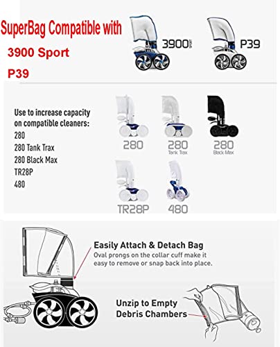 ATIE 3900 Sport P39 Pool Cleaner Double Chamber All Purpose SuperBag 39-310 with Zipper Enlosure Replacement Compatible with 3900 Sport and P39 Pool Cleaners (2 Pack) - style: 2 Pack