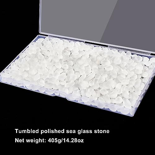 QEQEKAKA Sea Glass Stones for Crafts About 1LB (405g/14.28oz) White Glass Pebbles Gemstones Bulk for Aquarium Rocks Fish Tank Gravel Filler for Vases Centerpieces - color: White, size: 1LB (405g/14.28oz)