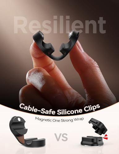 8-Pack Silicone Cord Organizer Magnetic Cable Clips, Adhesive Cable Management Under Desk Wire Hider, FLYLEAD Desktop Cable Organizer for Phone, Office Workspaces Desk Organization Home Accessories - color: Black