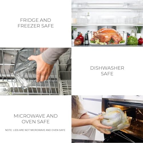 4800 ML / 163 oz / 21 Cup LARGE Glass Food Storage Container with Airtight Locking Lid. Ideal Storing food, Vegetables, Fruits. Baking Casserole, Lasagna, Roasting Turkey, Chicken BPA Free Oven Safe - size: 4800 ml