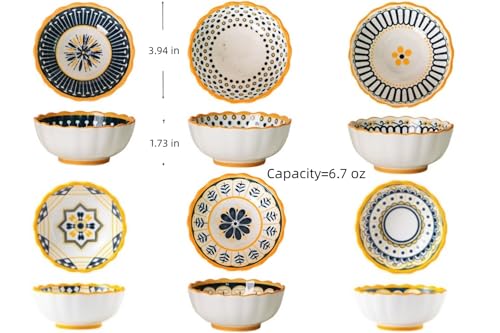 6 Pack 6 oz Cute Moroccan Soy Sauce Dish Small Dipping Sauce Bowls Ceramic Sushi Dipping Bowls for Sushi,Side Dish,Ketchup,Dips,Condiment,Snack,BBQ Party - color: Yellow