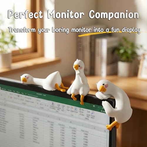 3Pcs So Tired Lazy Duck Mini Desk Ornaments, Resin Goose Figurines for Computer Monitor & Car Dashboard Decor, Cute Office Accessories & Gifts, Funny Duck Statue for Home Vehicle Screen - color: Goose