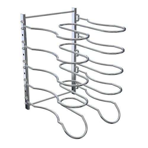 CAXXA Heavy Duty Pan Rack, Pot Lid Rack, Kitchen Cabinet Pantry Cookware Organizer Rack Holder with 5 Adjustable Dividers, Chrome (Pack of 2) - size: 12.8 x 10.4 x 8.9 INCH (Pack of 2)