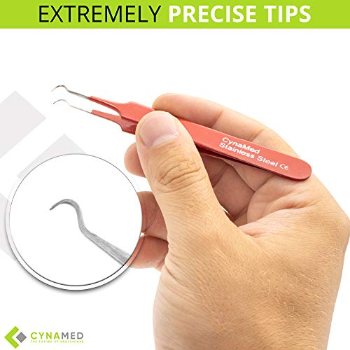 Blackhead Tweezer - Professional Curved Steel Tip Surgical Comedone & Splinter Extractor. Ideal Blemish & Acne Remover Tool Means Flawless Facial Skin (Red) - color: Red