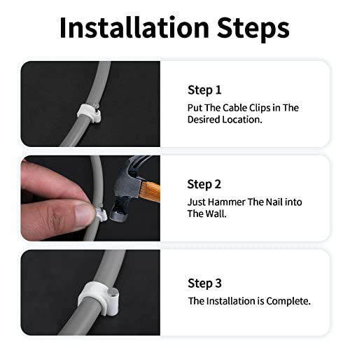Abnii Cable Clips, 100 Pcs, 7mm, Wire Wall Clips with Steel Nails, Cable Management Organizer Clips, Cable Tacks Coax Holder Clips, RG6 RG59 CAT6 RJ45 Cable Cord Clips, White - color: White, size: 7mm-100pc