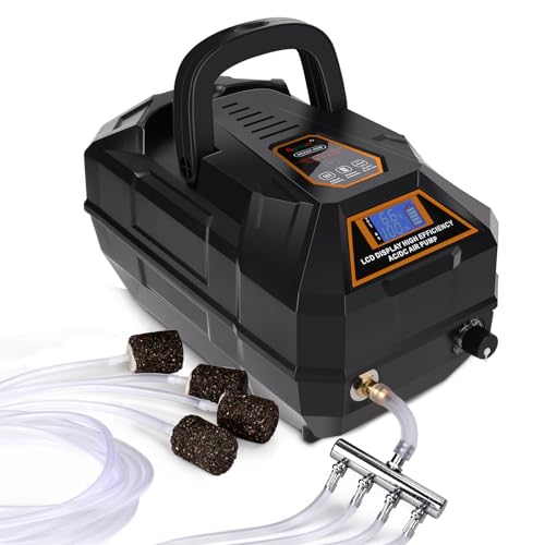 hygger Rechargeable Aquarium Pond Air Pump, Powerful Quiet Commercial Tank Air Pump with Hose Air Stone Check Valve Adjustable Flow Diverter Valve for Fishing Yacht/Power Outages/Hydroponic - size: 238GPH(15L/Min)