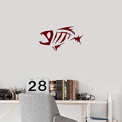 Fish Skeleton (Burgundy) (Set Of 2) Premium Waterproof Vinyl Decal Stickers For Laptop Phone Accessory Helmet Car Window Bumper Mug Tuber Cup Door Wall Decoration - color: Burgundy, size: 8.3 inches x 4.7 inches