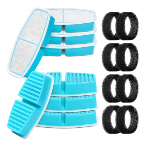 FOFNON Pet Fountain Filter Replacement: 16 Pet Water Fountain Filters for FOFNON Cat Water Fountains - 4 Months Set of Cat Fountains Filter - Including 8 Pieces of Filters + 8 Pieces Sponges