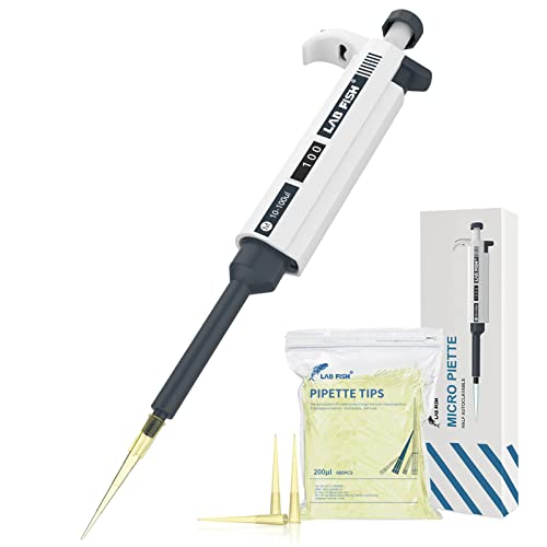 LAB FISH Laboratory Micropipette 10-100ul Capacity Range High Accurate Single Channel Pipettor Manual Adjustable Volume Pipettes Increment 1ul with 600pcs 200ul Pipette Tips Set - style: 10-100ul Set