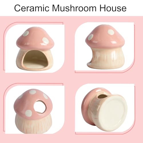 Cute Aquarium Mushroom House Betta Fish Tank Accessory Decor Mini Ceramic Fish Hideout Shrimp Cave Ornament (Pink)