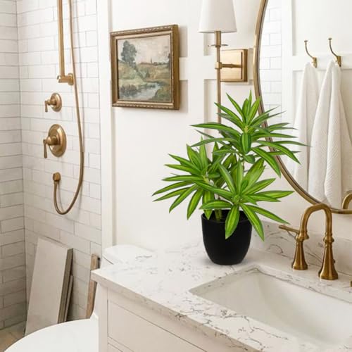 Faux Plants Dracaena Artificial Plant Realistic Green 16.1" Fake Plants in Pot Small Indoor Plants Fake Potted Plants Artificial Decor for Home Living Room Bathroom Office House Table Desk Shelf - color: Green
