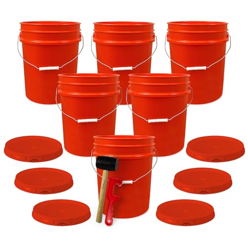 ePackageSupply 5 Gallon Plastic Bucket with Airtight Lid | Food Grade Bucket | BPA-Free | Heavy Duty 90 Mil All Purpose Pail | One 12" Rubber Mallet & One Lid Opener Included | 6 Pack - color: Orange, size: 6 Packs