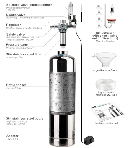 Aquarium CO2 System Generator Kit, Carbon Dioxide Reactor with Solenoid Valve for Planted Tank, 2.4L G600 - color: G600