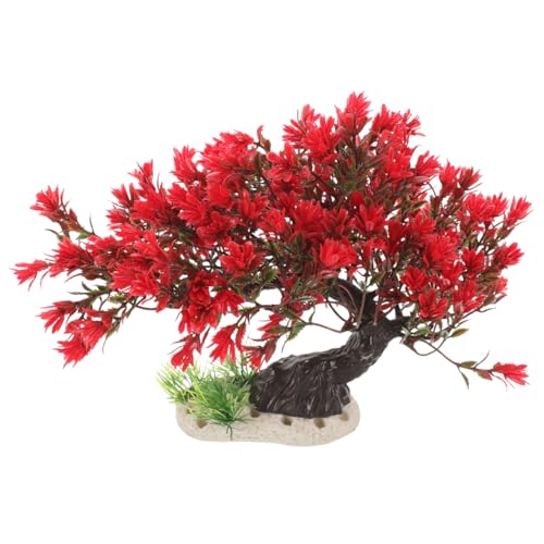 BESTOYARD Artificial Bonsai Tree Aquarium Decoration, Vibrant Plastic Plant for Betta Fish Tank, Realistic Underwater Decor Ornament & Fish Hideout Accessories, Red