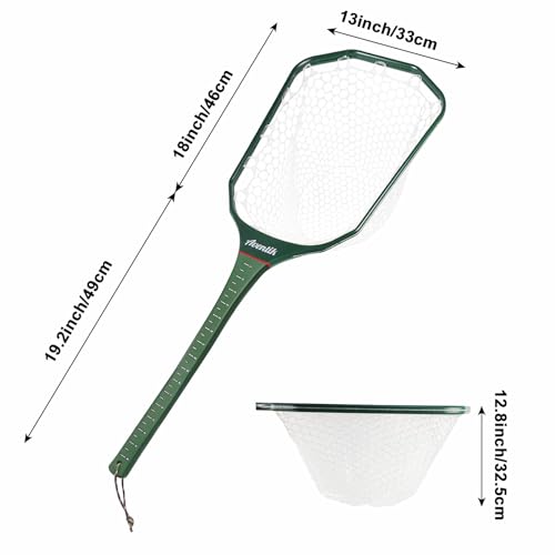 Aventik Fly Floating Fishing Net Carbon Fiber Landing Trout Net Light Weight Clear Rubber Ghost Net Catch & Release - color: green